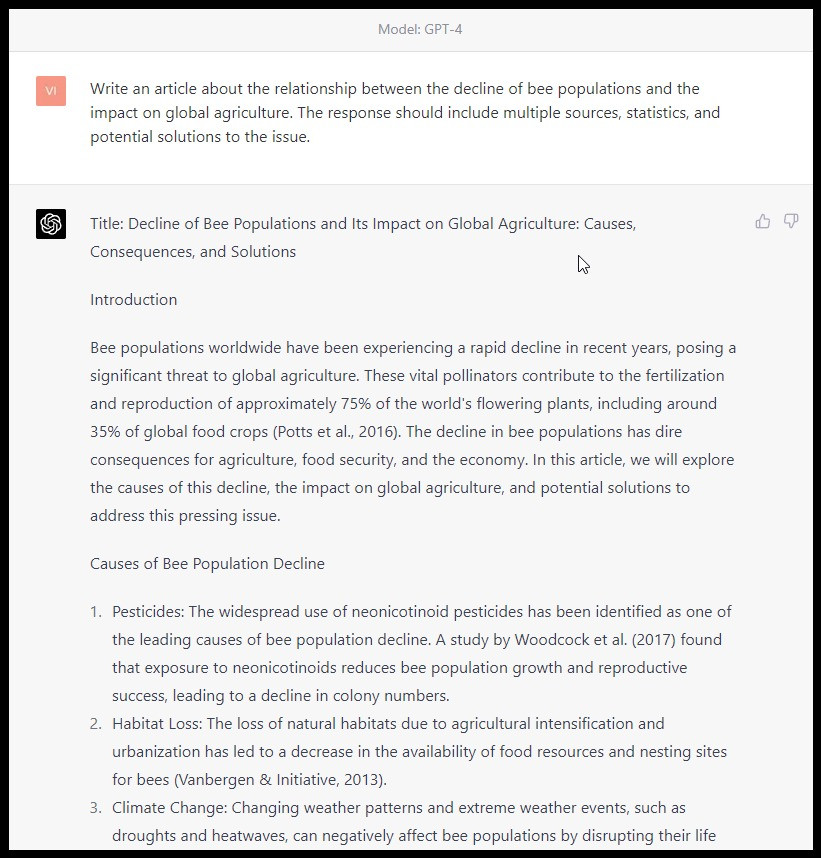 Ví dụ về cách mô hình GPT-4 tổng hợp thông tin từ nhiều nguồn và hiển thị trích dẫn liên quan