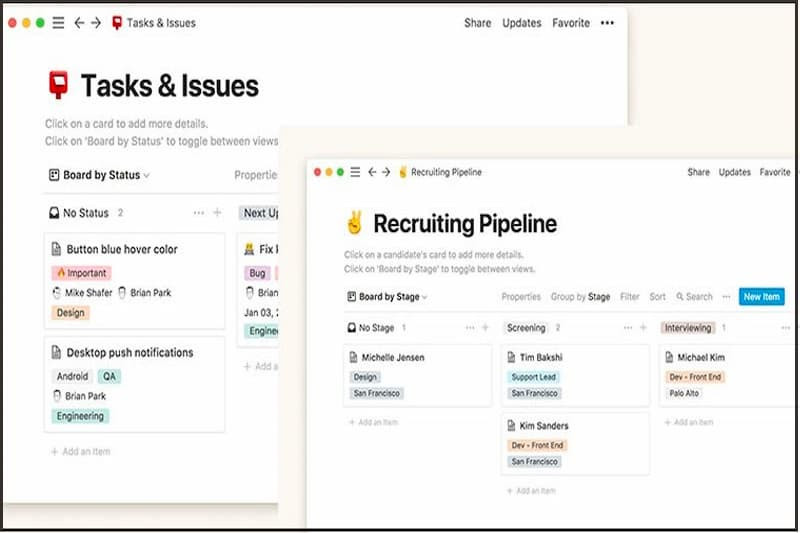 Ví dụ về trang Notion được cá nhân hóa, hiển thị danh sách công việc và kế hoạch theo sở thích người dùng
