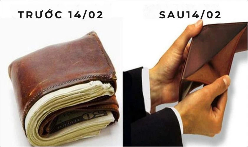 Ví tiền trước và sau Valentine - chủ đề ảnh chế quen thuộc