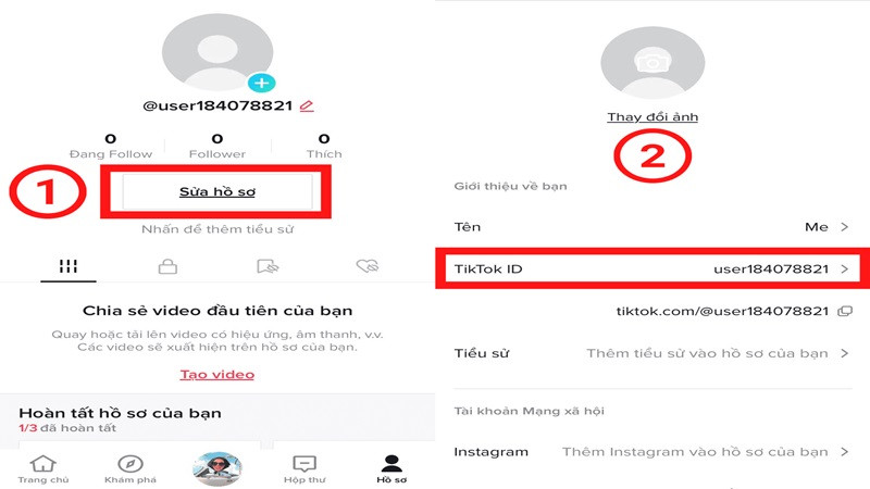 Vị trí hiển thị ID tài khoản TikTok trên trang hồ sơ cá nhân