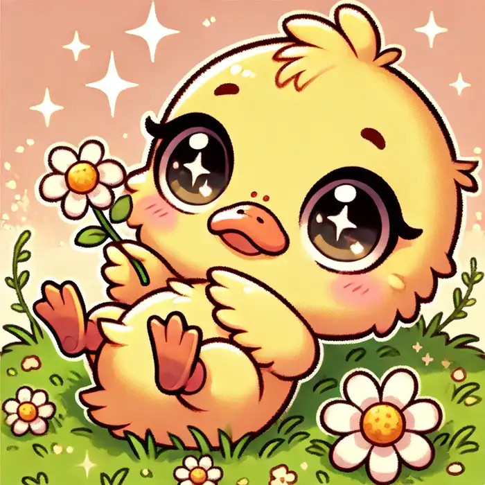 Vịt vàng chibi với đôi mắt to tròn, siêu đáng yêu