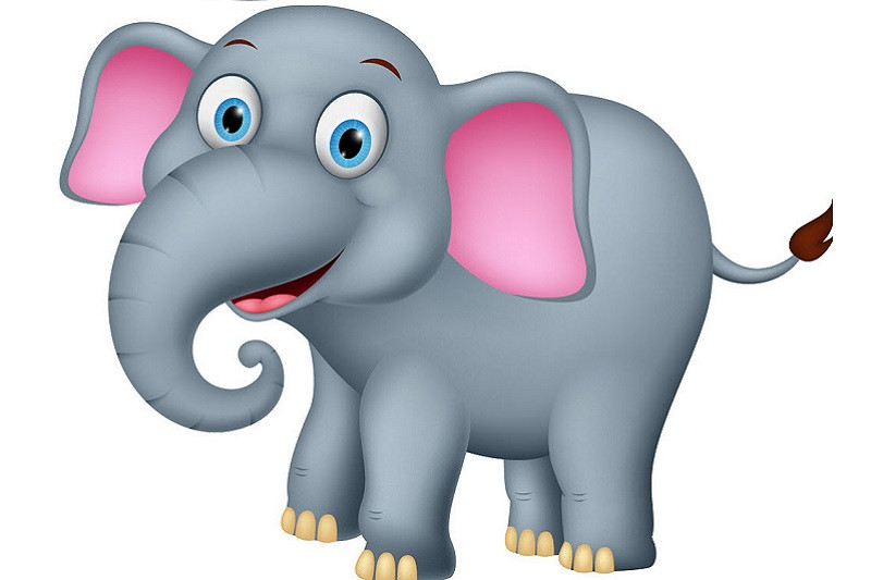 Voi hoạt hình với đôi tai lớn và nụ cười thân thiện