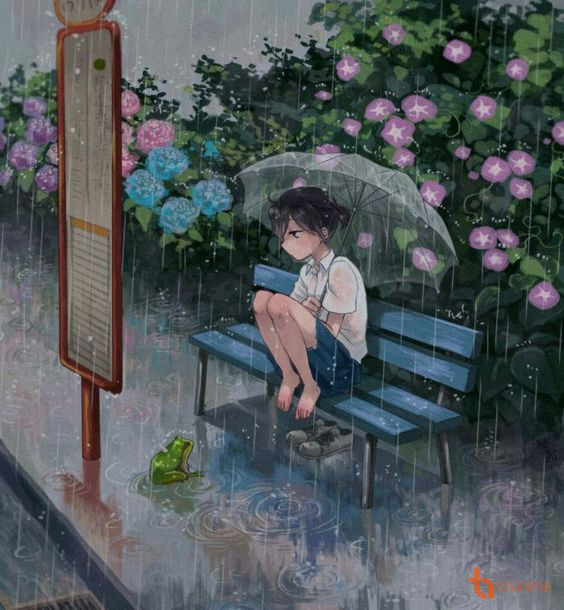 Wallpaper anime buồn dưới bầu trời sao cô độc