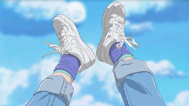 Wallpaper anime với nhân vật và hiệu ứng màu xanh dương