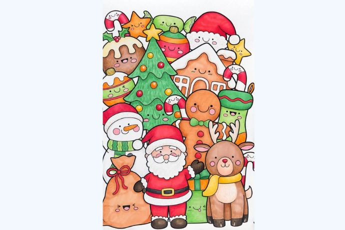 Ý tưởng vẽ Noel: Vòng nguyệt quế và nến