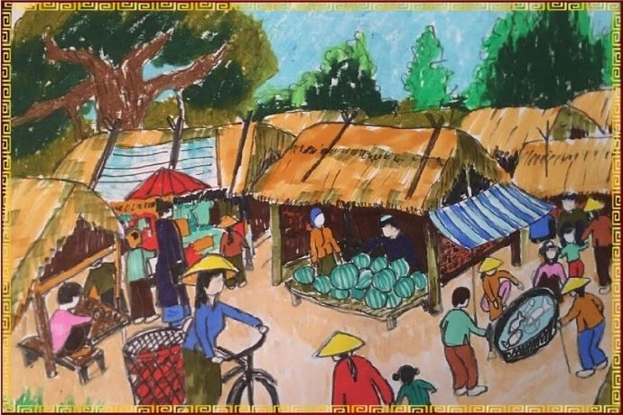 Ý tưởng vẽ tranh Tết đơn giản về cảnh chuẩn bị đón Tết ở quê