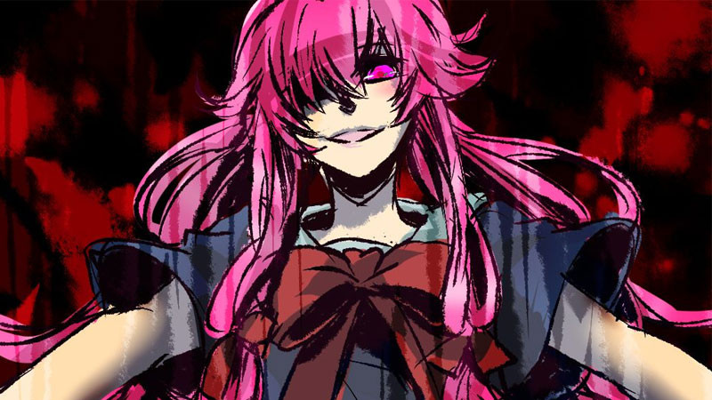 Yuno Gasai từ Mirai Nikki, một trong những nhân vật Yandere nổi tiếng và đáng sợ nhất trong anime