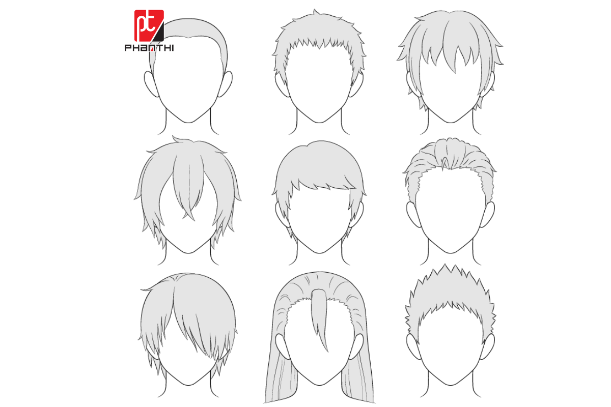 Bí Quyết Cách Vẽ Tóc Anime Nam Đơn Giản Cực Chất Minh họa các kiểu tóc anime nam đơn giản và phổ biến cho người mới tập vẽ