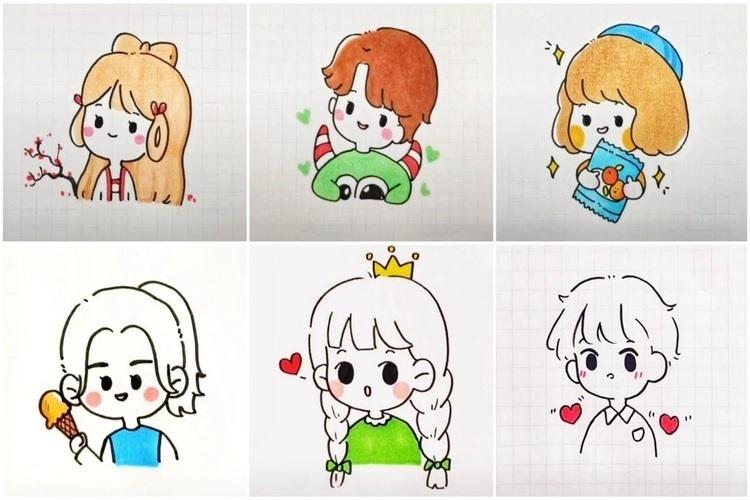 Thế Giới Sống Động Của Hình Vẽ Nhân Vật Truyện Tranh Hình vẽ nhân vật truyện tranh chibi siêu đáng yêu với đầu to thân nhỏ và biểu cảm ngộ nghĩnh trên nền màu pastel