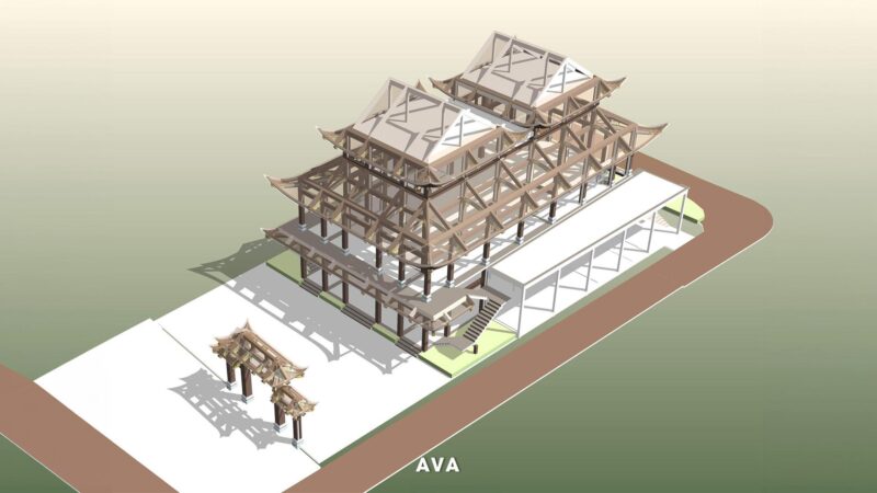 Nét Đẹp Công Trình Kiến Trúc Phật Giáo Ở Việt Nam Tổng thể một ngôi chùa Phật giáo truyền thống Việt Nam với mái ngói cong vút và sân vườn thanh tịnh