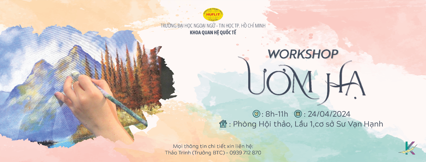 Người nghệ sĩ đang say mê sáng tạo tác phẩm mỹ thuật bên giá vẽ đầy màu sắc với các dụng cụ vẽ xung quanh