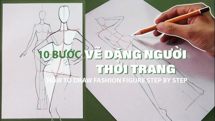Bí Quyết Cách Vẽ Quần Áo Bằng Bút Chì Chân Thực Minh họa các bước phác thảo dáng người cơ bản trước khi áp dụng cách vẽ quần áo bằng bút chì chi tiết