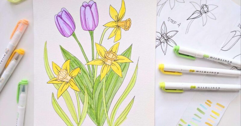 Phác thảo hình dáng cơ bản để thực hiện cách vẽ hoa tulip đơn giản nhất hiệu quả