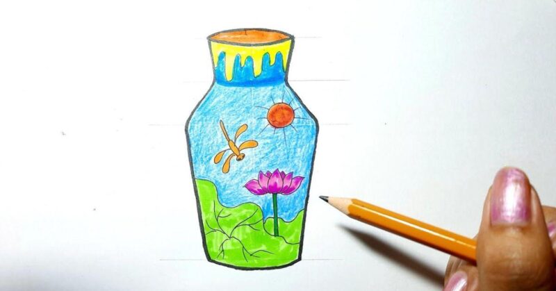 Bí Quyết Cách Vẽ Bình Hoa Lớp 8 Cực Đẹp Phác thảo khung hình chữ nhật và trục đối xứng trung tâm cho cách vẽ bình hoa lớp 8