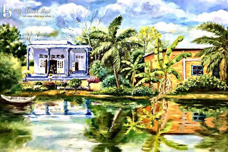 tranh phong cảnh dễ vẽ bình minh trên núi non hùng vĩ cho người mới tập vẽ với màu sắc ấm áp