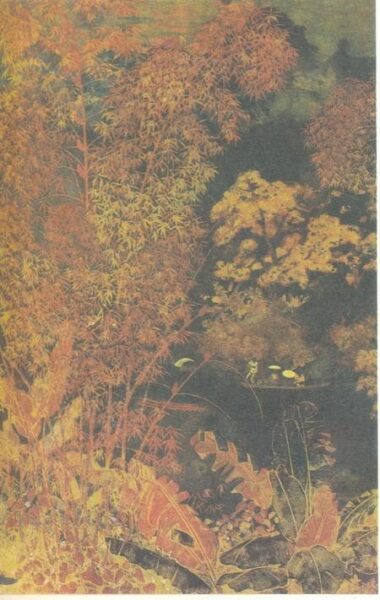 Bức tranh vẽ tay cảnh sinh hoạt đời thường của người dân Huế, thể hiện tại một phòng tranh nghệ thuật như Bảo tàng Mỹ thuật Huế