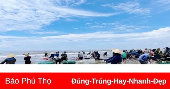 Tranh vẽ về biển đảo với hình ảnh tàu thuyền đánh cá tấp nập trên biển buổi sớm mai