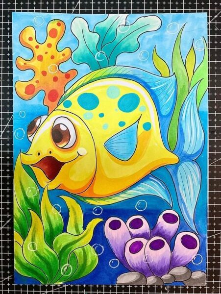 Vẻ đẹp huyền ảo của tranh vẽ dưới đáy đại dương với đàn cá và san hô rực rỡ