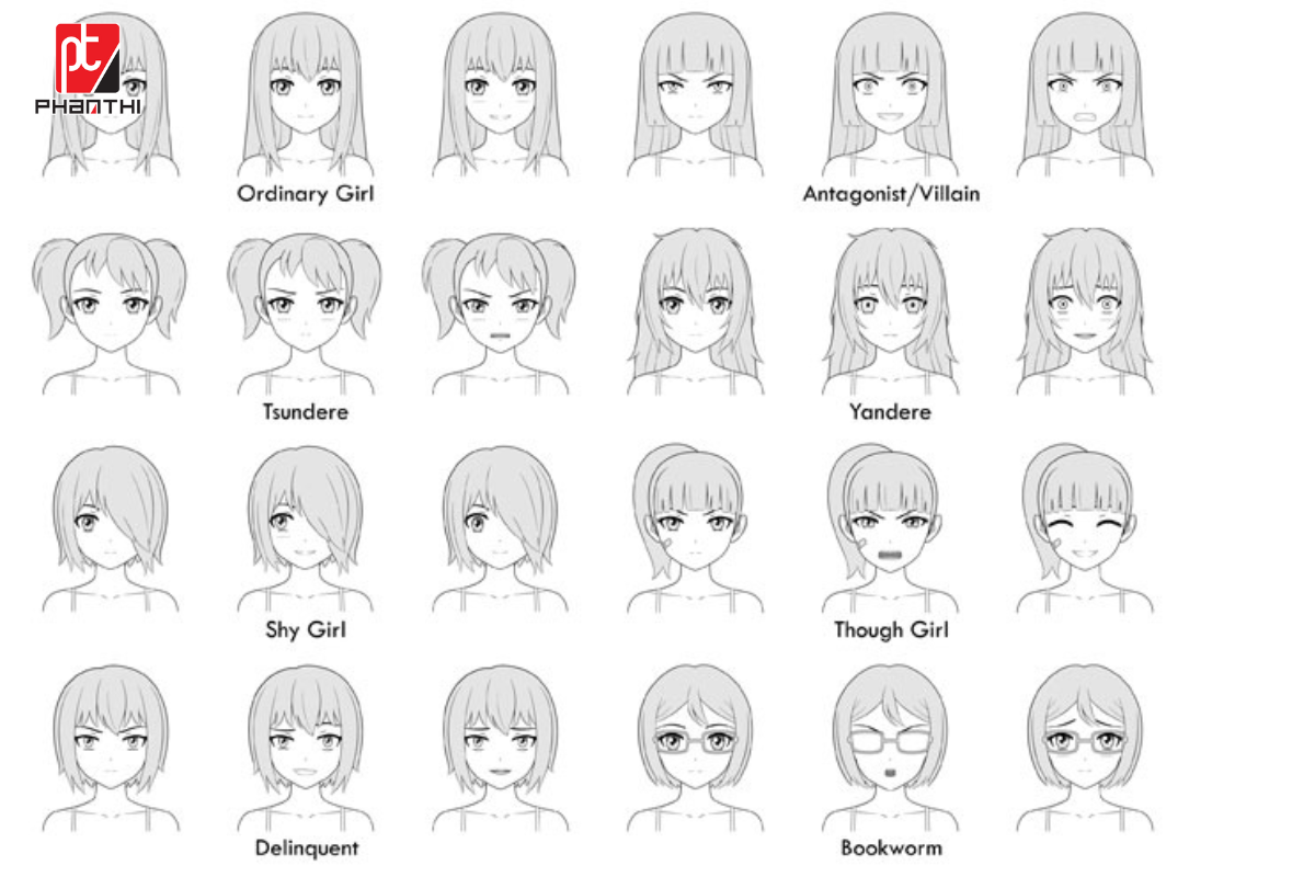 Bí Quyết Cách Vẽ Cô Gái Dễ Thương Đơn Giản Nhất Minh họa các bước vẽ kiểu tóc đáng yêu cho nhân vật nữ trong hướng dẫn cách vẽ cô gái dễ thương