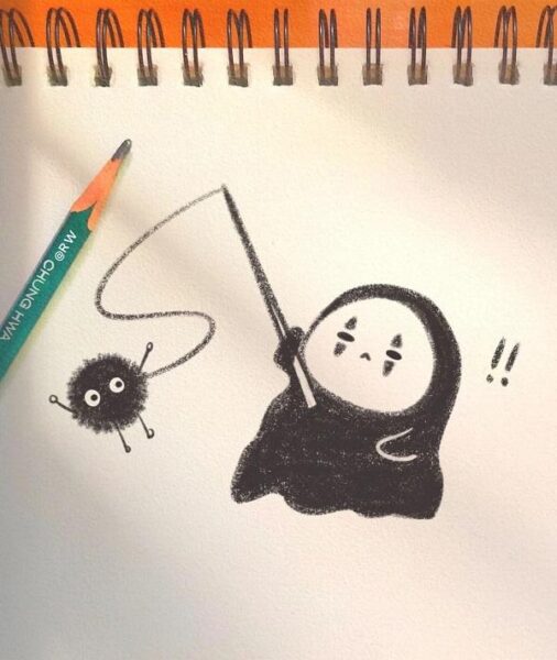 Tranh vẽ anime nữ bằng bút chì cực xinh xắn và đáng yêu với mái tóc dài