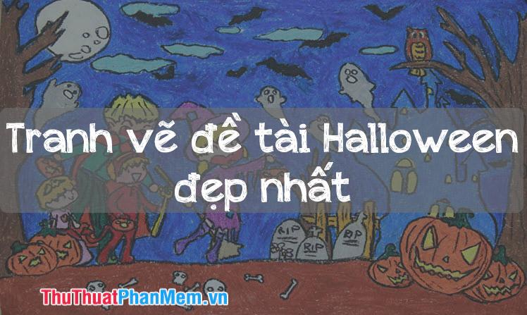 Bức tranh vẽ đề tài lễ hội halloween với không khí ma mị của đêm trăng và bí ngô