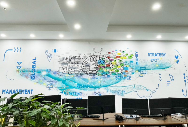 Vẽ tranh tường văn phòng: Nâng tầm không gian làm việc Vẽ tranh tường văn phòng hiện đại khơi nguồn cảm hứng sáng tạo cho nhân viên