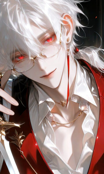 Ảnh anime ngầu nam tóc trắng mắt đỏ thần thái bí ẩn