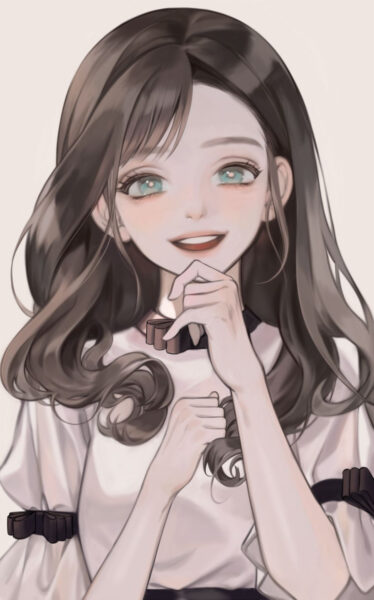 Ảnh anime nữ cười đáng yêu với mái tóc ngắn