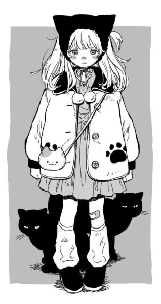 Ảnh anime nữ đơn sắc với mái tóc dài và ánh mắt xa xăm