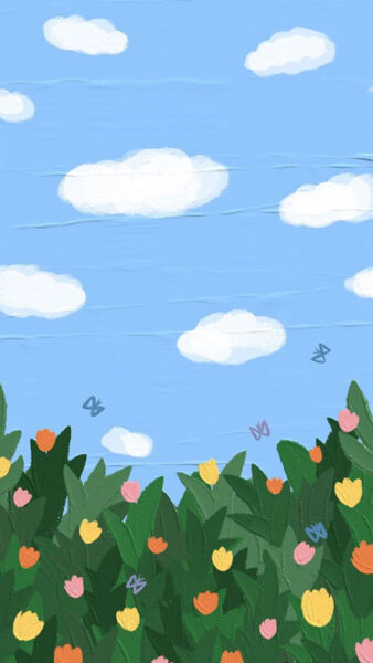 Ảnh nền cute phong cách sơn mài với họa tiết hoa lá mềm mại