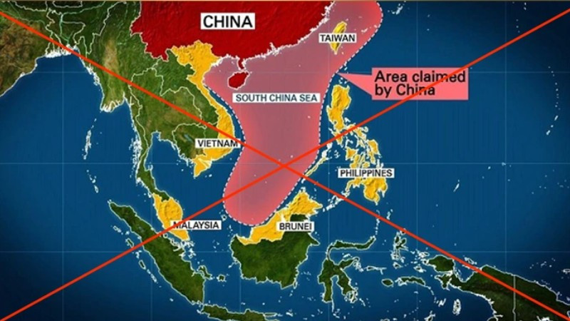 Bản đồ Biển Đông thể hiện yêu sách 'Đường Lưỡi Bò' phi pháp của Trung Quốc, hình chữ U bao trùm phần lớn vùng biển