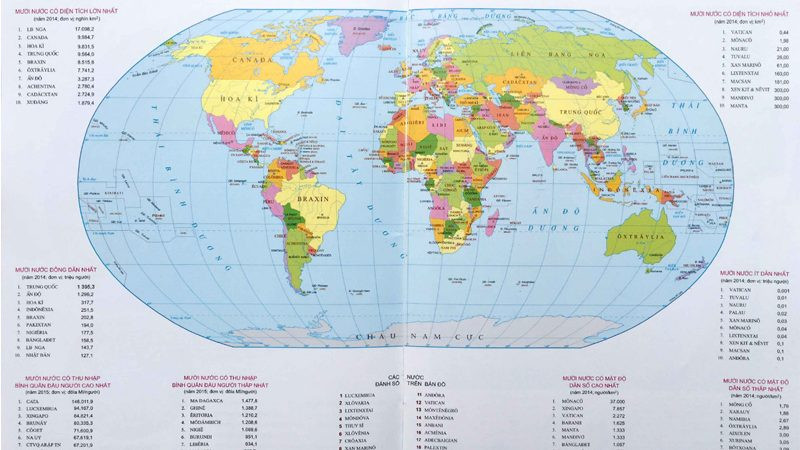 Bản đồ thế giới hiển thị các châu lục và quốc gia