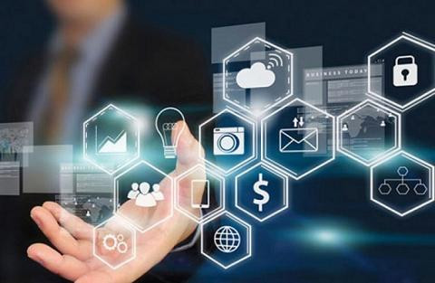 Biểu tượng kết nối công nghệ và kinh doanh trong kinh tế số