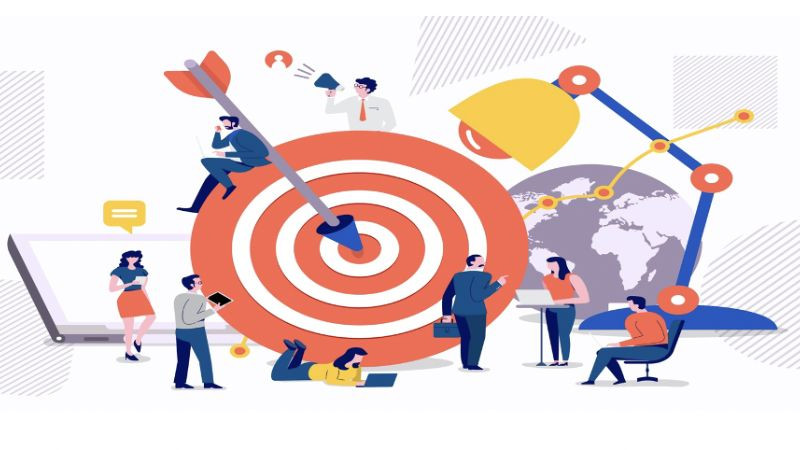 Biểu tượng mũi tên trúng tâm điểm mục tiêu trong marketing