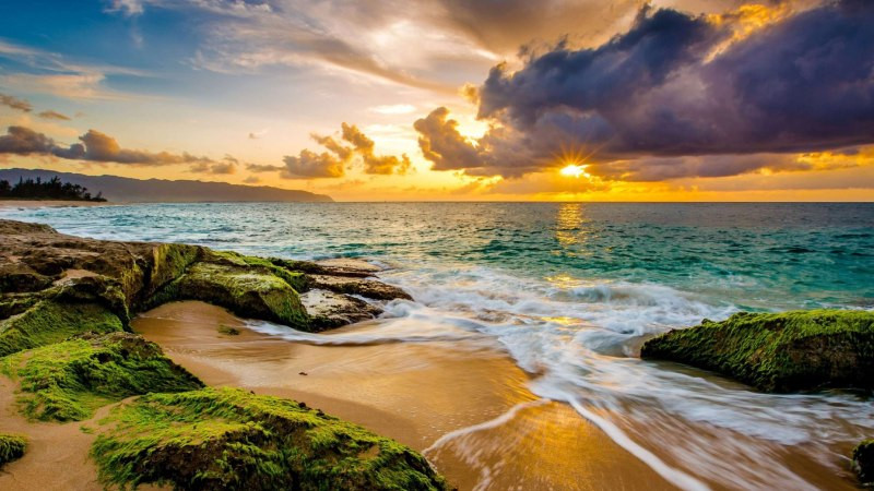 Bình minh dịu dàng trên **ảnh biển** với sắc vàng cam