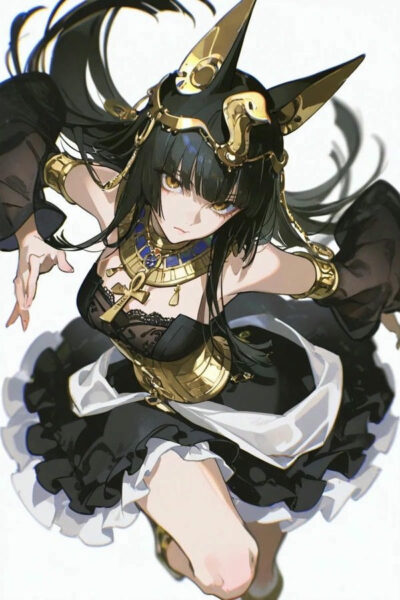 Cô gái anime ngầu với mái tóc đen và trang phục cá tính