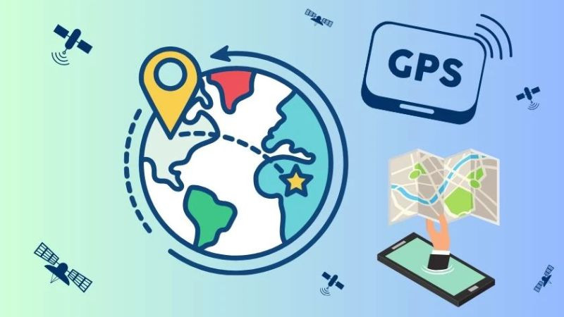 Điện thoại hiển thị bản đồ và biểu tượng định vị GPS, minh họa hệ thống định vị toàn cầu