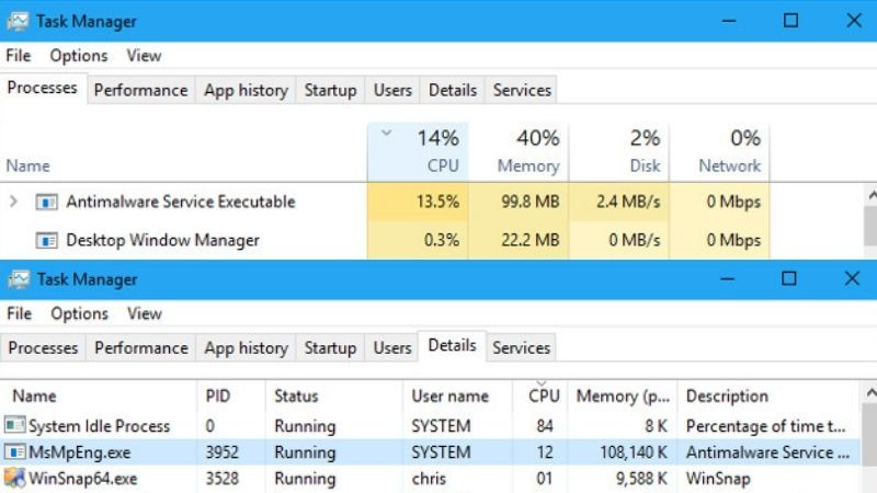 Antimalware Service Executable Là Gì? Nguyên Nhân Và Cách Khắc Phục Lỗi Ngốn CPU Hiệu Quả Giao diện Task Manager hiển thị tiến trình Antimalware Service Executable (MsMpEng.exe)
