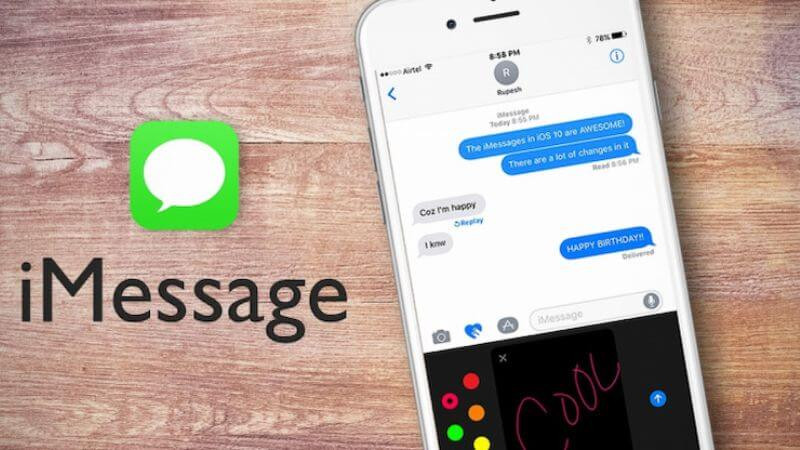 Giao diện tin nhắn iMessage với bong bóng chat màu xanh dương trên iPhone