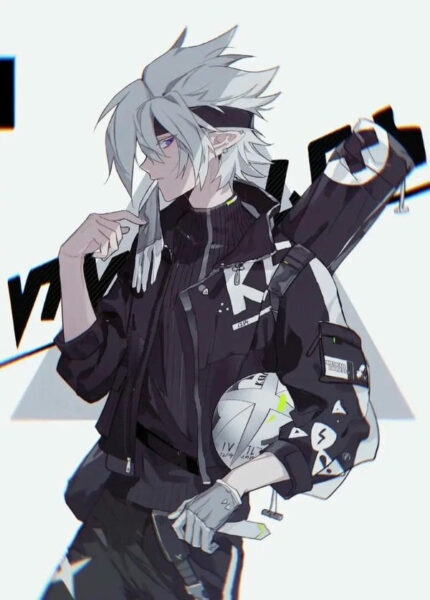 Hình ảnh anime nam cool với mái tóc bạc và trang phục đen cá tính