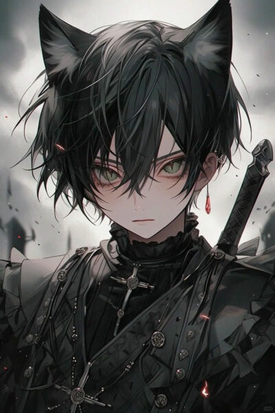 Hình ảnh anime nam với mái tóc đen và ánh mắt sắc lạnh