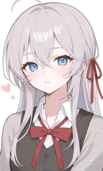 Hình ảnh gái anime xinh đẹp với đôi mắt to tròn và màu tóc nổi bật