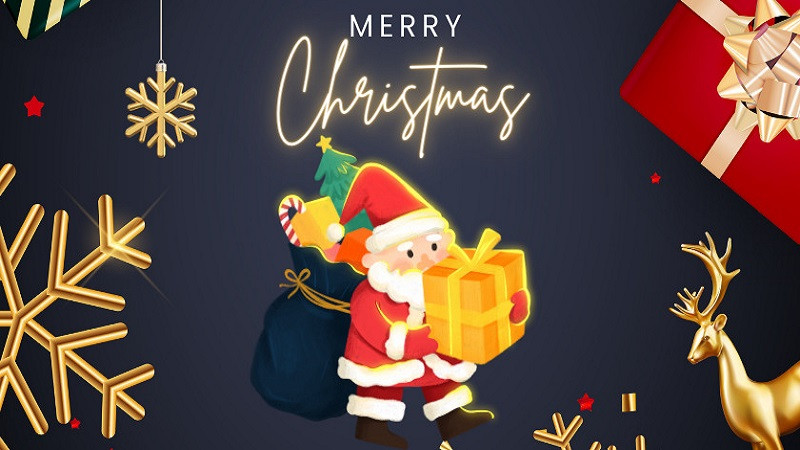 Hình ảnh Giáng sinh cute với cây thông và quà tặng đáng yêu