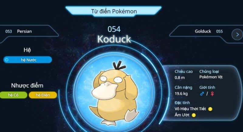 Hình ảnh nhân vật vịt vàng bối rối Koduck (Psyduck) nổi tiếng từ Pokémon, biểu tượng của trào lưu avatar Facebook