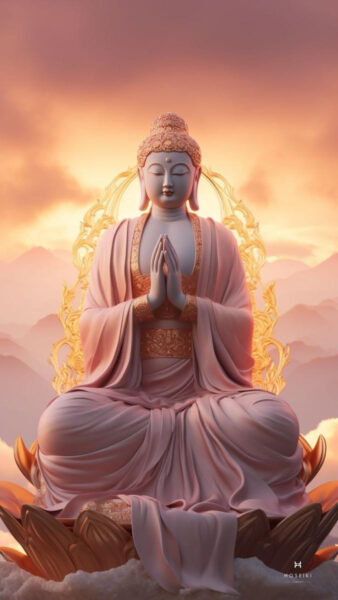 Hình ảnh Phật Thích Ca ngồi thiền an nhiên trên nền hoa sen