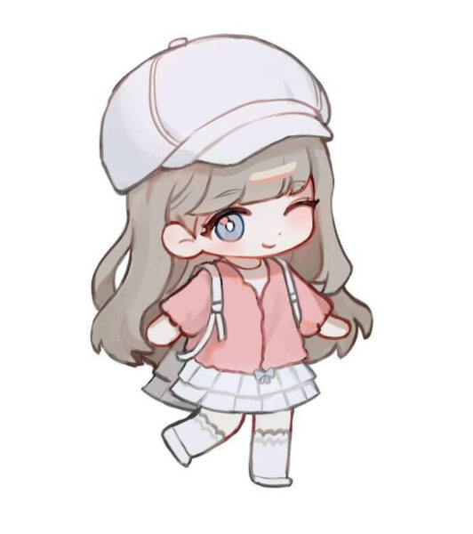 Hình ảnh vẽ chibi cute girl với nụ cười tươi tắn