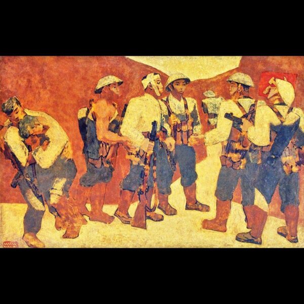 Hoa si Nguyen Sang voi tac pham Ket nap Dang Dien Bien Phu ghi dau chien thang lich su hao hung