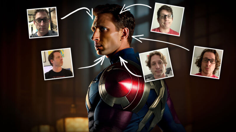 Màn hình điện thoại hiển thị giao diện một ứng dụng hỗ trợ ghép mặt