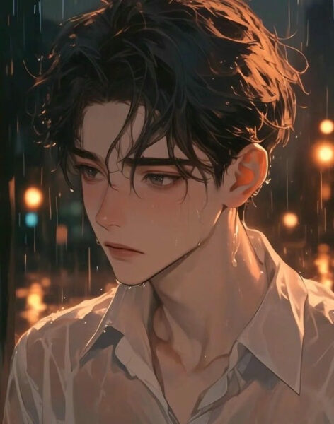 Tuyển Tập Ảnh Anime Nam Buồn Đầy Cảm Xúc Nhân vật anime nam đứng cô đơn dưới màn mưa