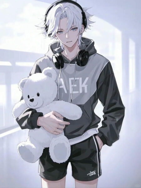 Nhân vật anime nam tóc trắng điển hình với khí chất bí ẩn